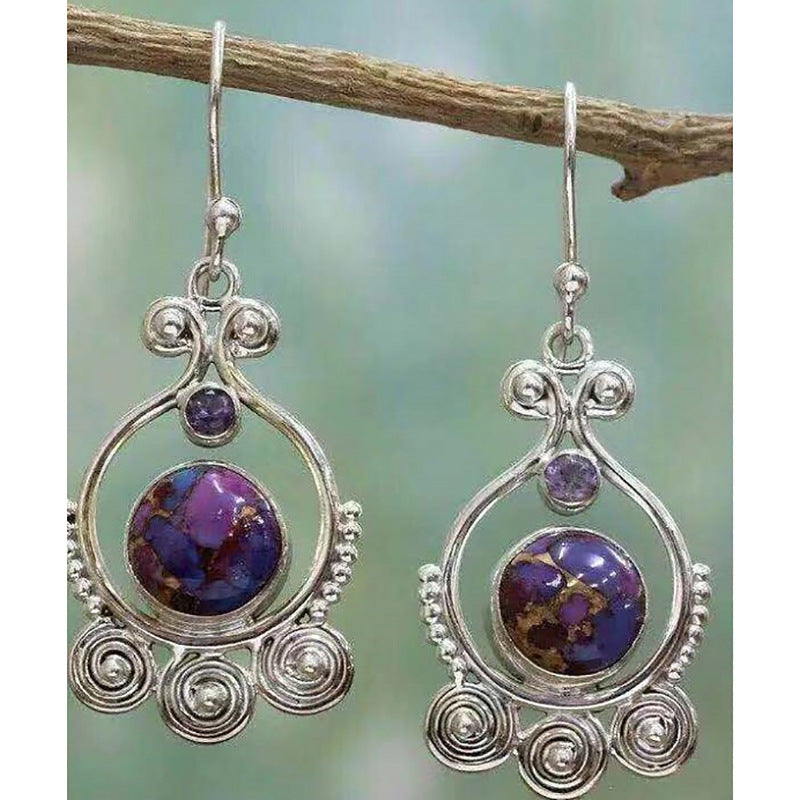 Wholesale Statemente Green Turquoise Metal Earrings